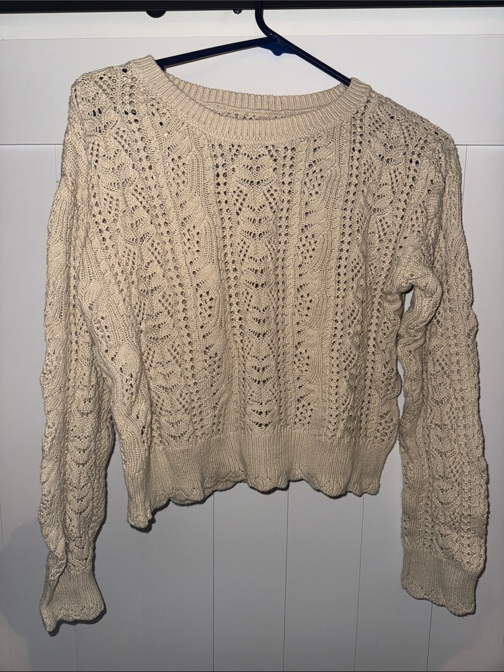 Lucky Brand Cream Openwork Cable Crewneck Sweater